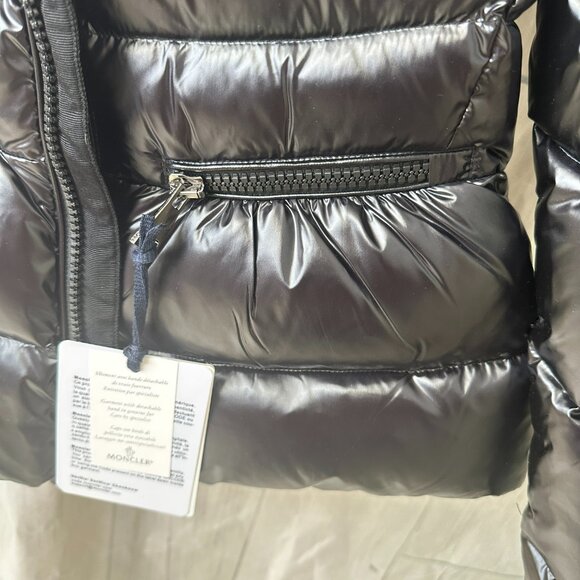 Moncler Black Shiny Quilted Puffer Jacket - Women’s Cinched Waist, High Collar - Picture 6 of 8